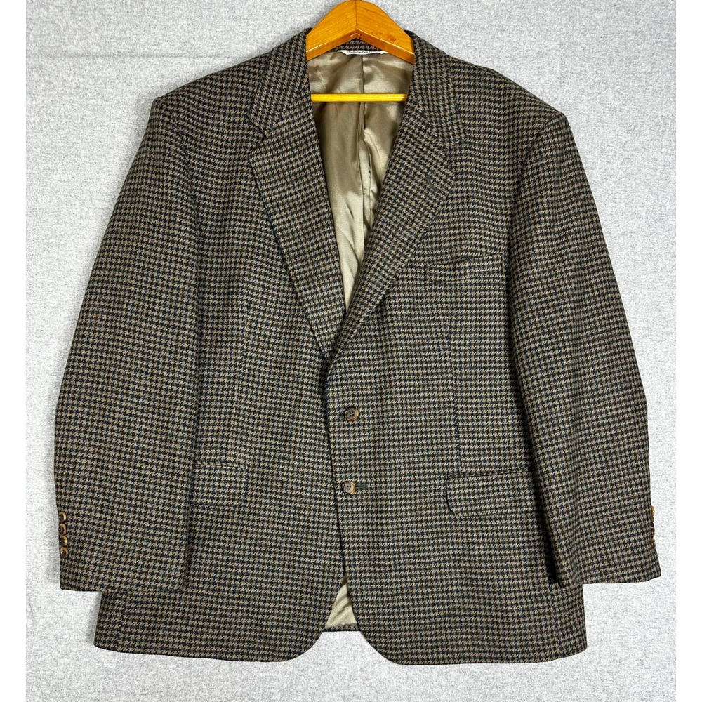 Vintage Stafford Sport Coat 48R Brown Houndstooth Lambs Lambswool Blazer USA